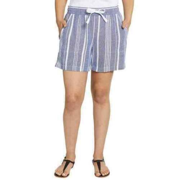 Nautica Linen Blend Pull-On Drawstring Shorts Striped Coastal XXL 2XL Vacation - Picture 1 of 6